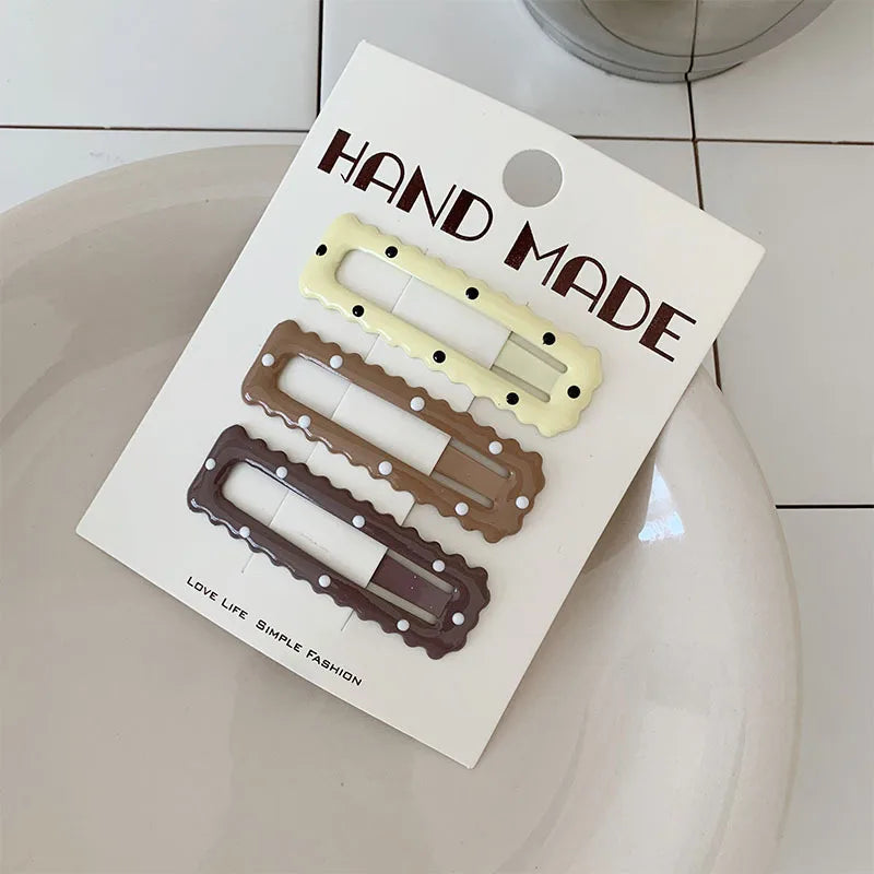 Polka Dot BB Clip Metal Star Hair Accessories Women Basic Versatile Mermaid Color Series Coffee Brown Drip Oil Color Hair Clips