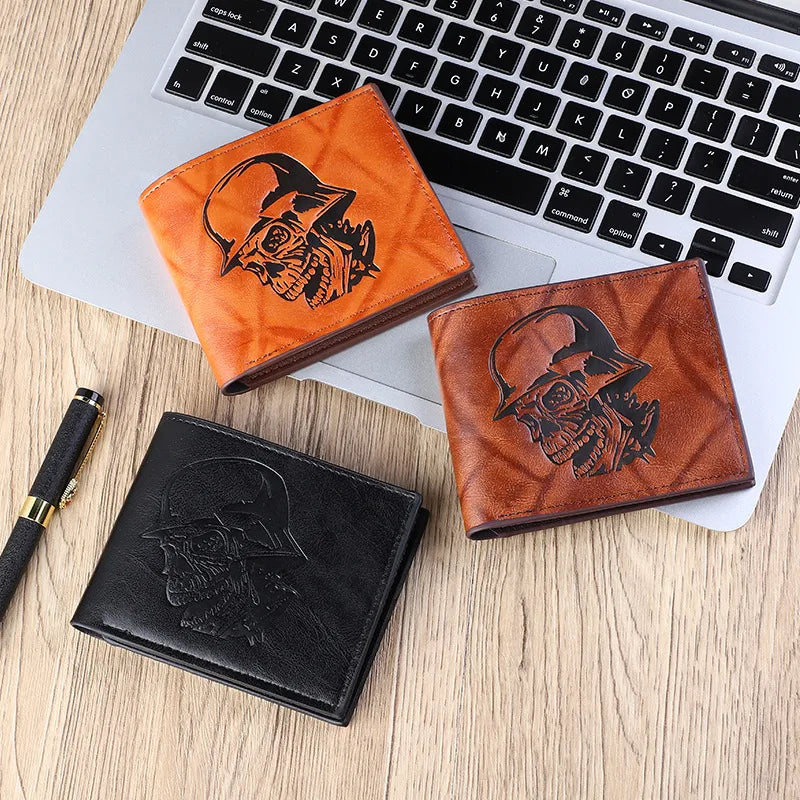 Men's Skull Pu Leather Flip Cover Small Wallets