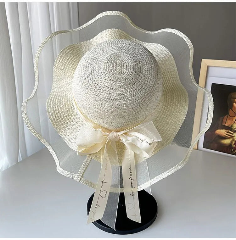 Straw Hat Women's Summer Beach Seaside Travel Sunshade Holiday Sunscreen Big Hat Brim Big Rim Cool Hat Internet Red Sun Hat