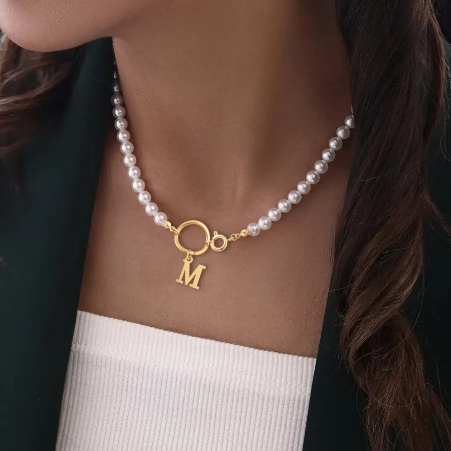Casual Elegant Round Letter 304 Stainless Steel Artificial Pearl Beaded Chain Beaded Necklaces Wholesale