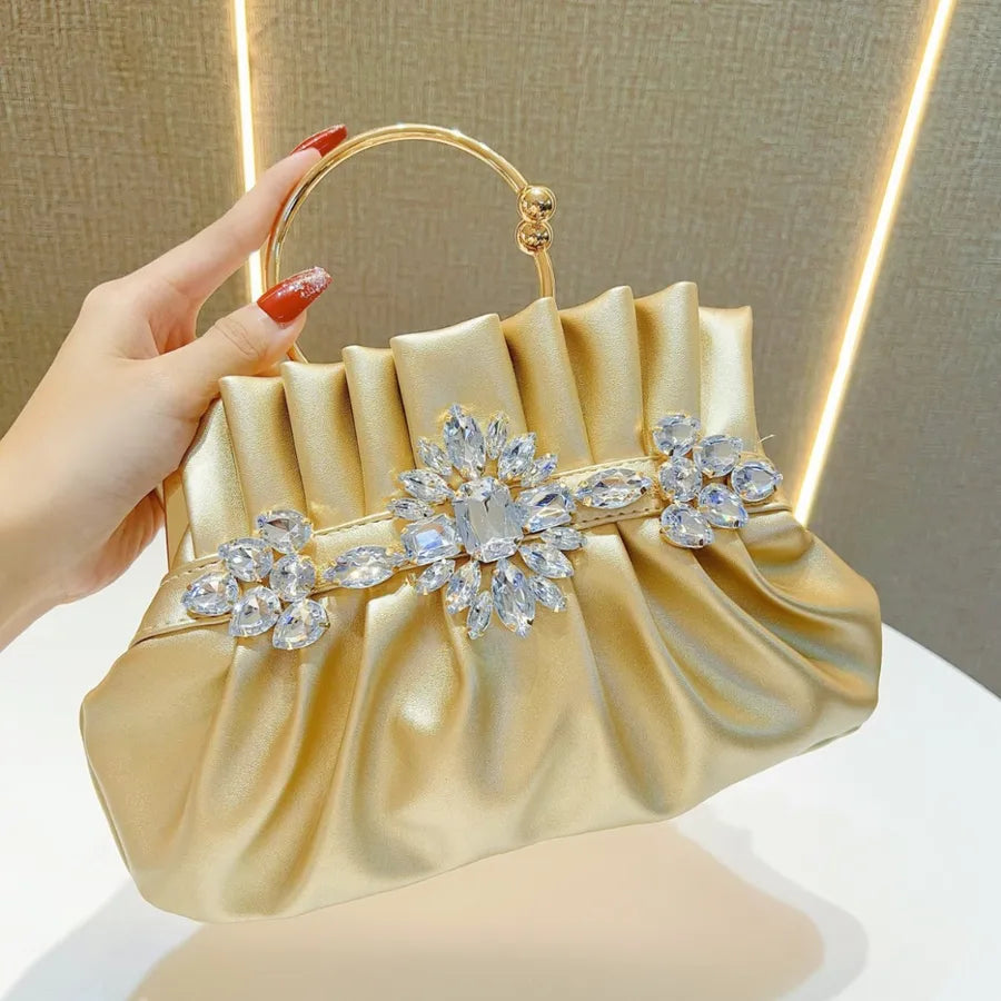 Elegant Diamond Embedded Evening Bag Women's Handbag Wedding Party Clutch Shoulder Crossbody Bag Fashionable PU Folded Shape