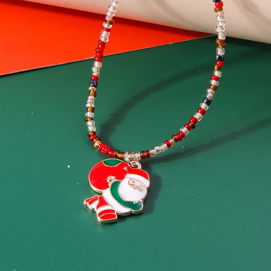 Cute Santa Claus Glass Pendant Necklaces Christmas Wholesale