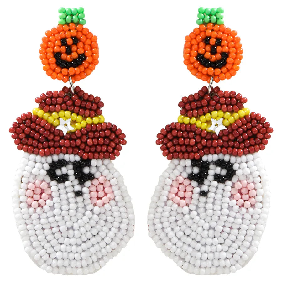 Cute Funny Multi-Color Beaded Ghost Shape Bead Earrings Halloween Makeup Party Ear Studs Earrings