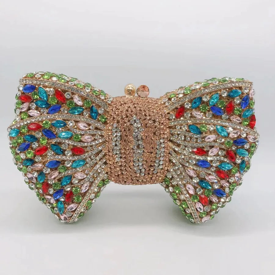 banquet dress with diamond Bow and Diamond evening bag with gem bag for women New Bow Clutch