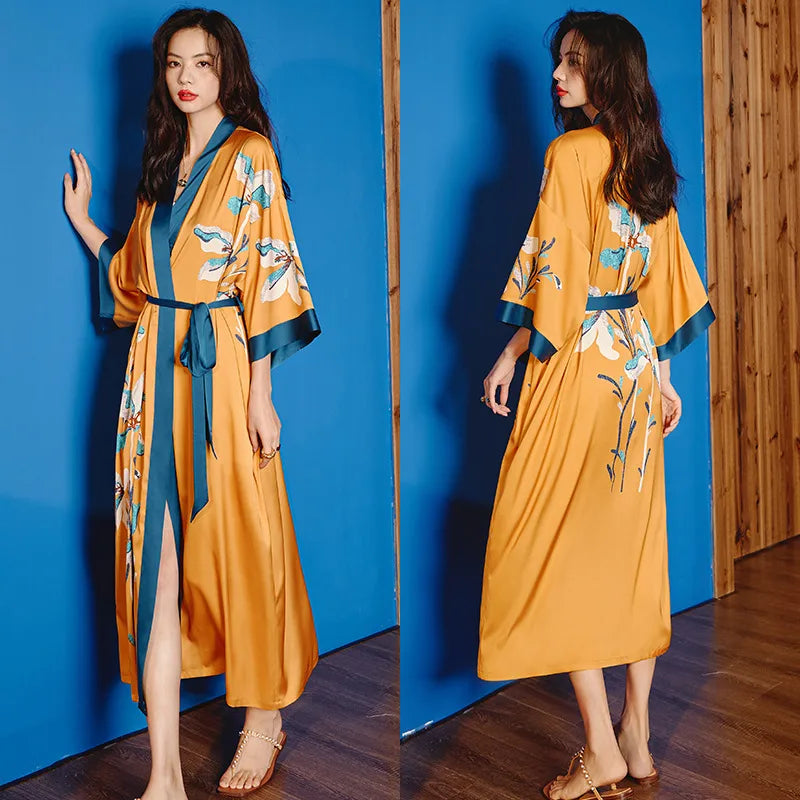 new satin chiffon ice silk light bathrobe multicolors