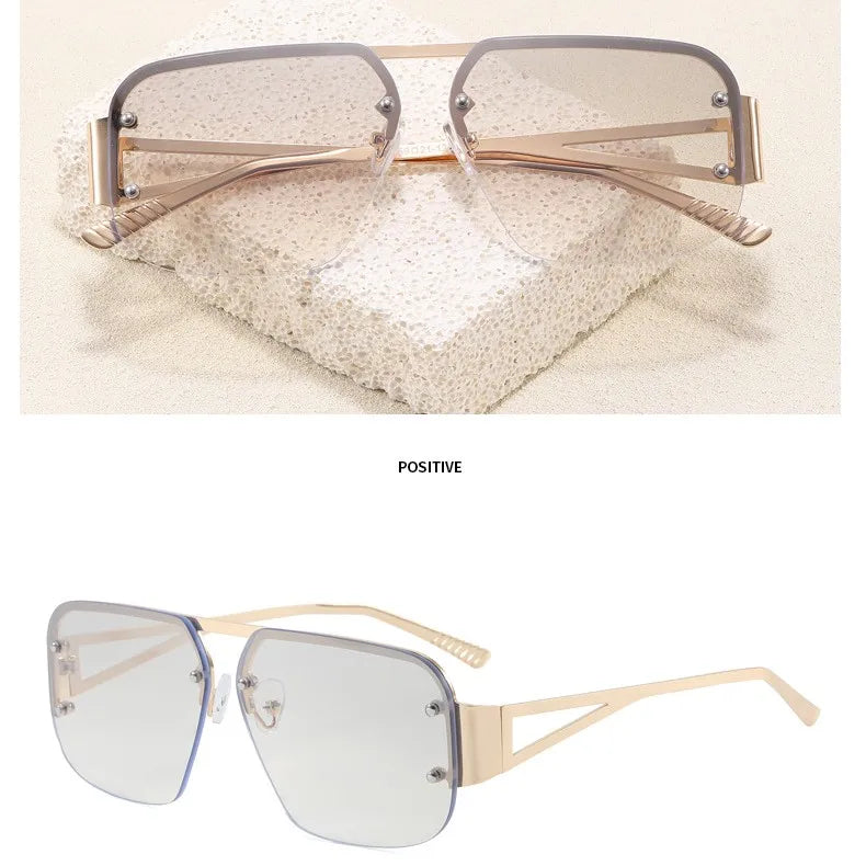 Basic Vacation Solid Color Pc Square Half Frame Women's Sunglasses