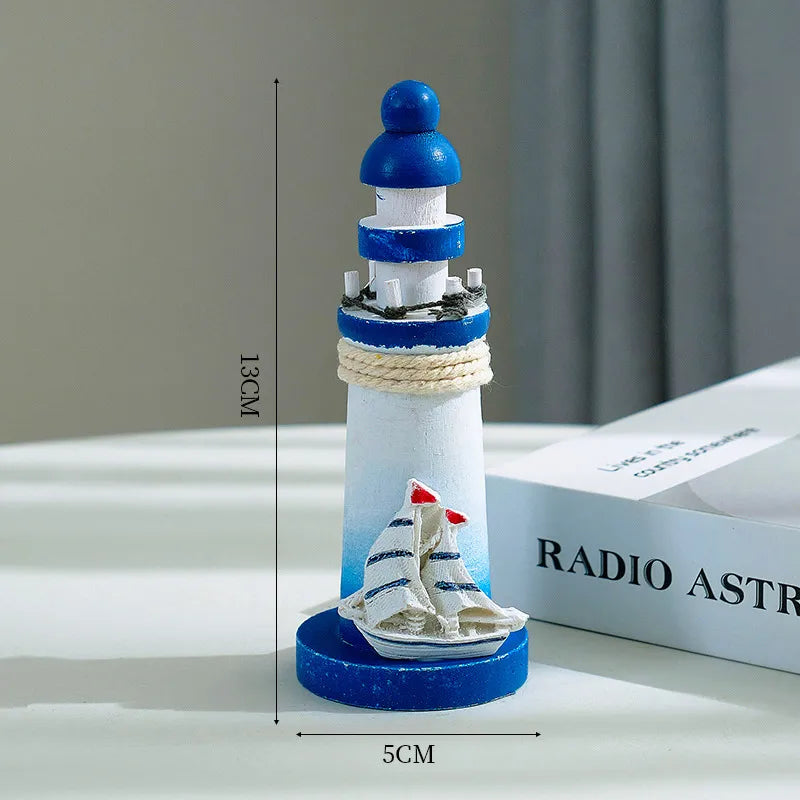 Mediterranean Style Wooden Stamper Ocean 13cm Small Lighthouse Decoration Creative Gift Shooting Props