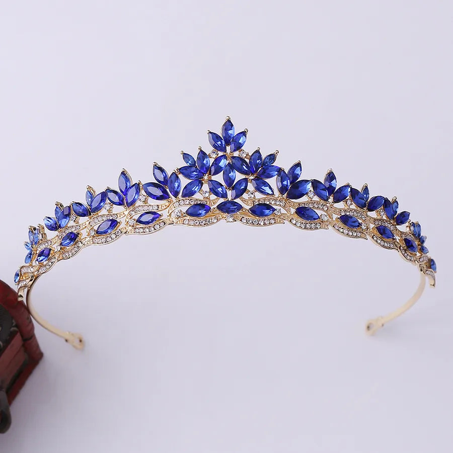 fashion leaf alloy hollow out inlay crystal rhinestones crown 1 piece