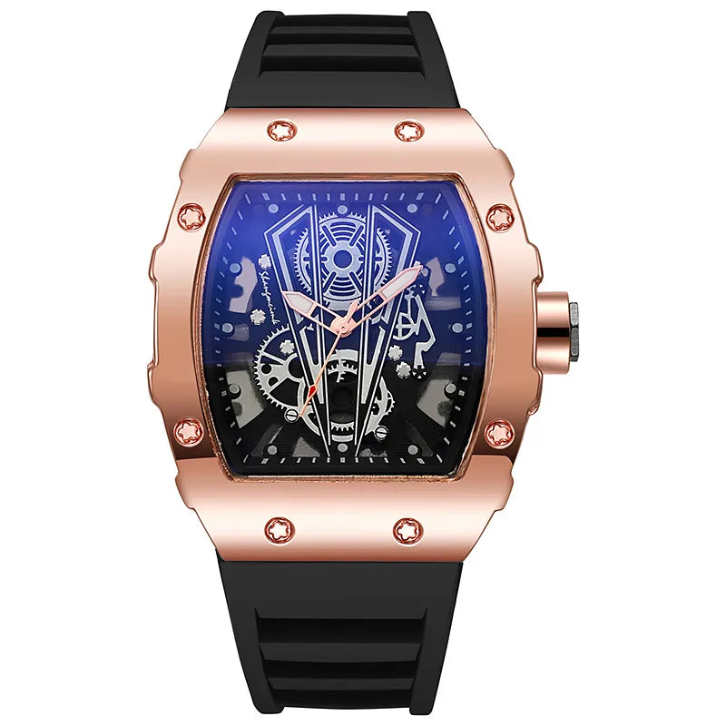 Hollow Richard Wine Barrel   Quartz Watch Men's Silicone Watch Men's Business Calendar Sports Watch