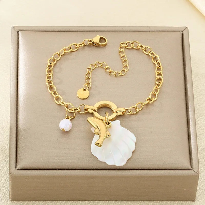 IG Style Beach Simple Style Tortoise Starfish Dolphin 304 Stainless Steel 18K Gold Plated cable chain Bracelets In Bulk