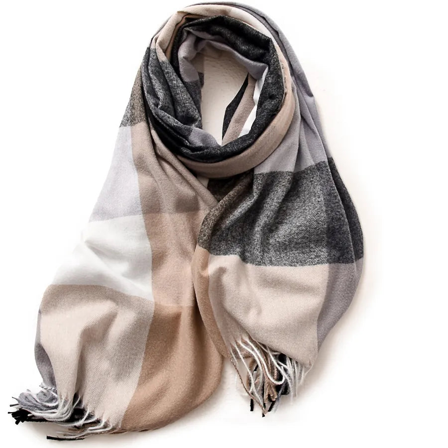 women's retro plaid imitation cashmere tassel winter scarves
