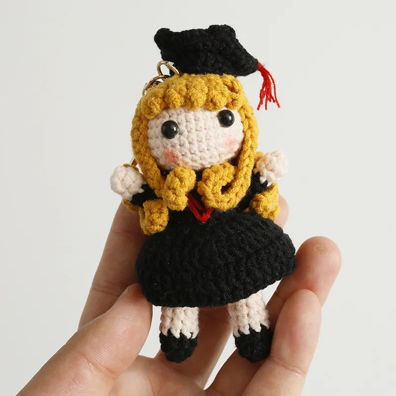 Hand Knitted Graduation Doll Pendant Cute Cartoon Style Fuzzy Ball Graduation Season Ornaments Kitty  Animation Main Character