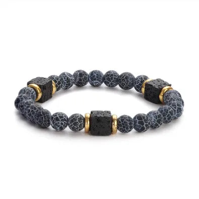 New Lava Cube Volcanic Stone Bracelet Men's Colorful Marble Glass Beads Retro Bracelet