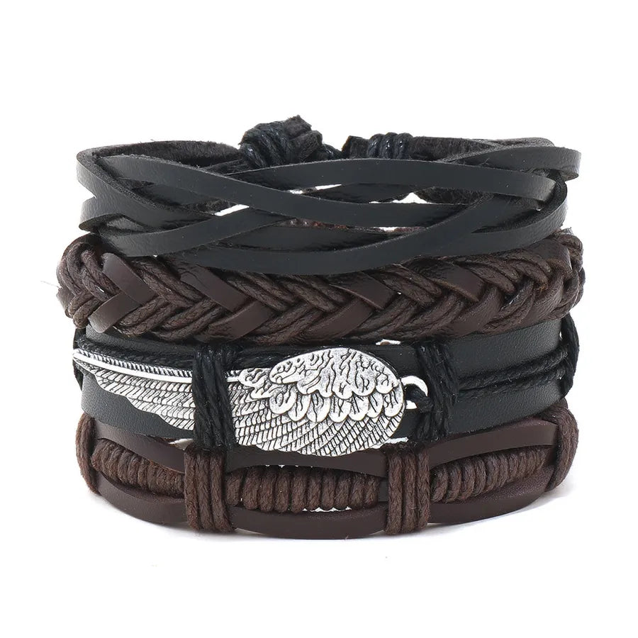 retro geometric pu leather knitting unisex bracelets