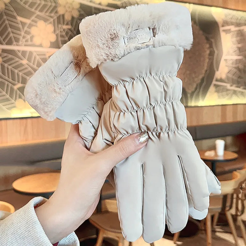 Warm gloves women's winter plus velvet padded suede autumn and winter cold-proof touch screen new cycling ski riding gloves