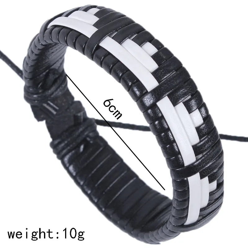 hip-hop color block pu leather knitting men's wristband