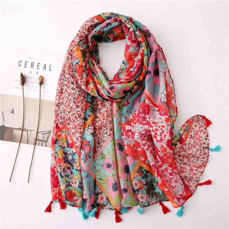 new scarf retro stitching bohemian cashew print silk scarf sunscreen yiwu wholesales
