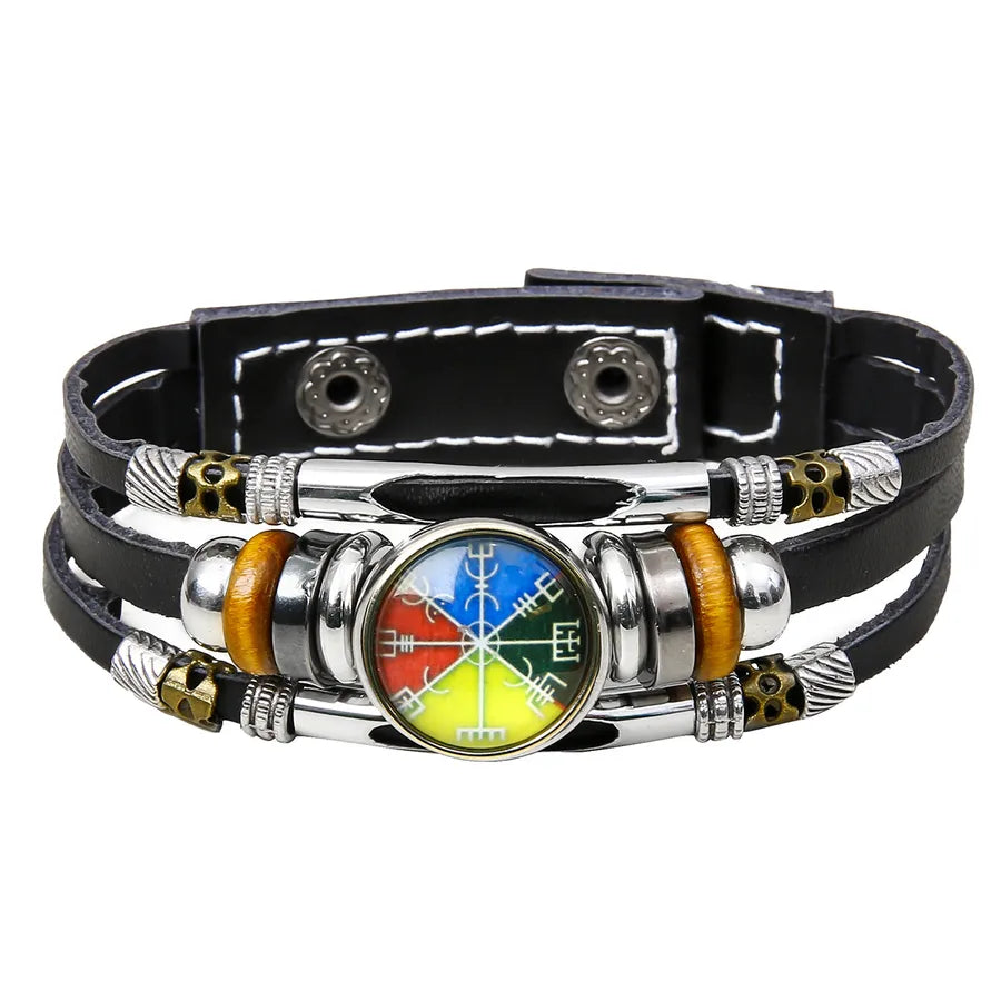 Hot Sale Viking Pirate Compass Pattern Leather Bracelet   Retro Multi-Layer Beaded Bracelet