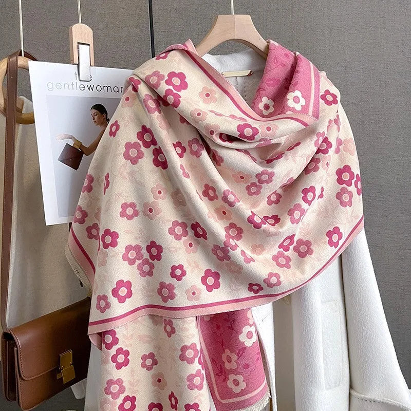Unisex Basic Color Block Flower Acrylic Scarf