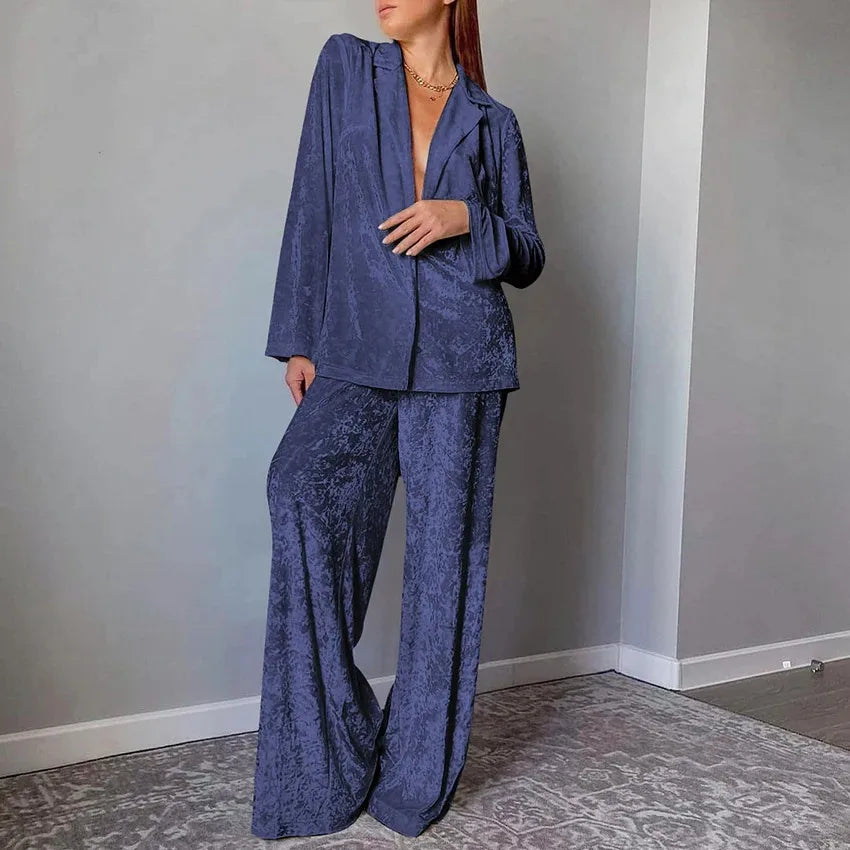Home Outdoor Women's Luxurious Solid Color Polyester Fleece Pants Sets Pajama Sets