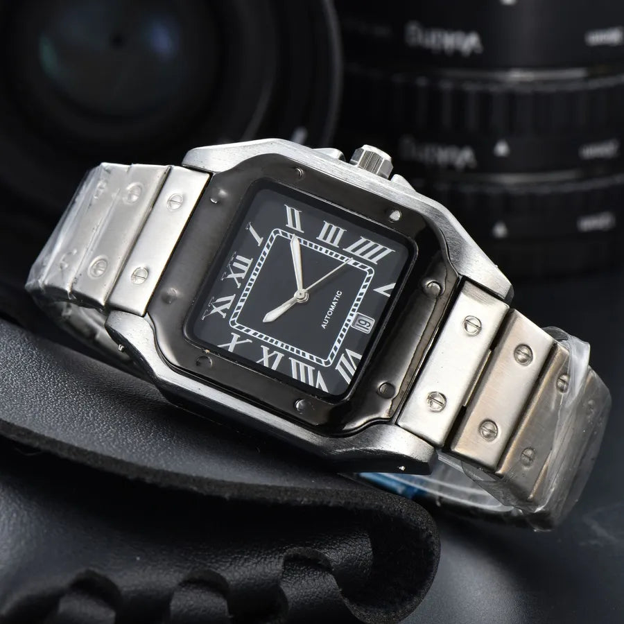 Business Color Block Solid Color Butterfly Double Snap Quartz Men's Watches