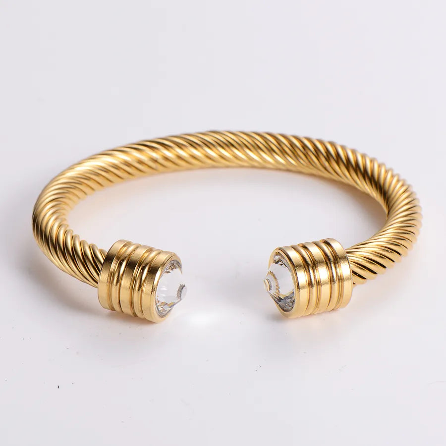304 Stainless Steel 18K Gold Plated Hip-Hop Inlay Geometric Acrylic Pearl Bangle