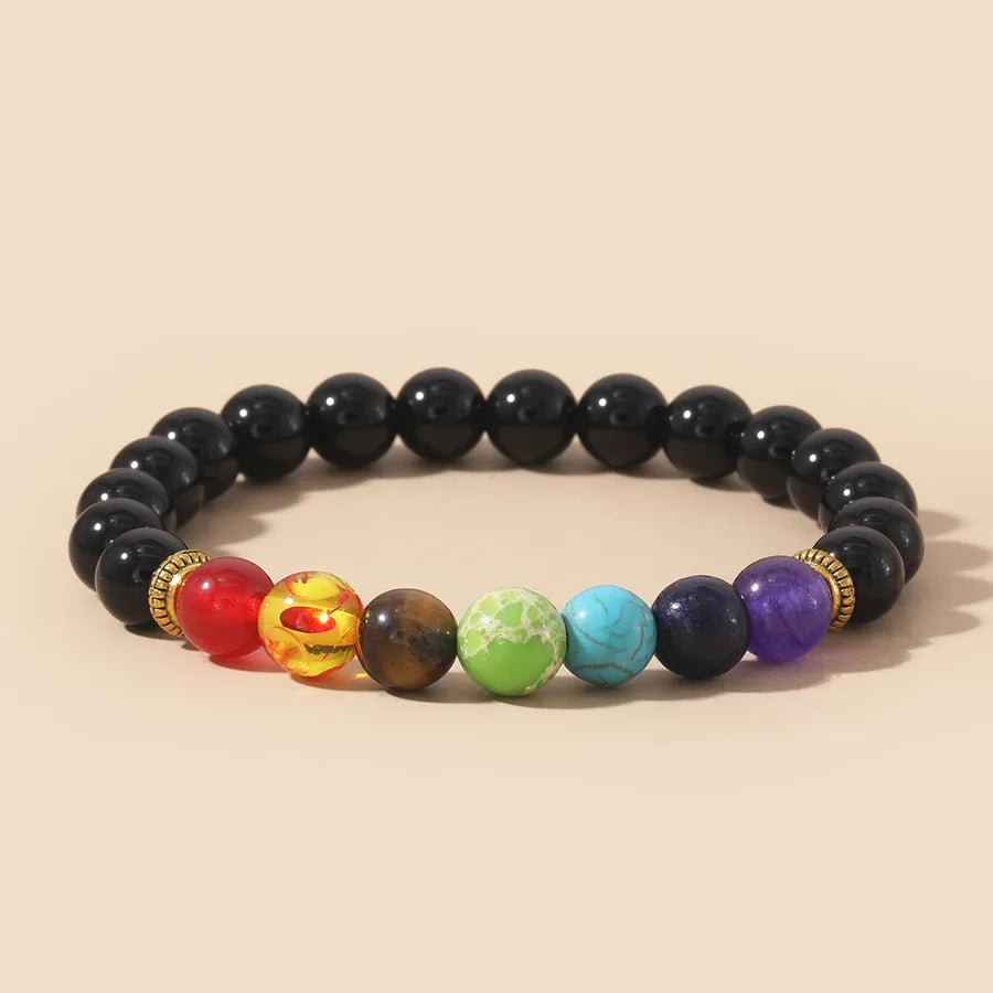 Factory direct supply colorful natural stone yoga bracelet lava volcanic stone woven elastic bracelet  hot sale