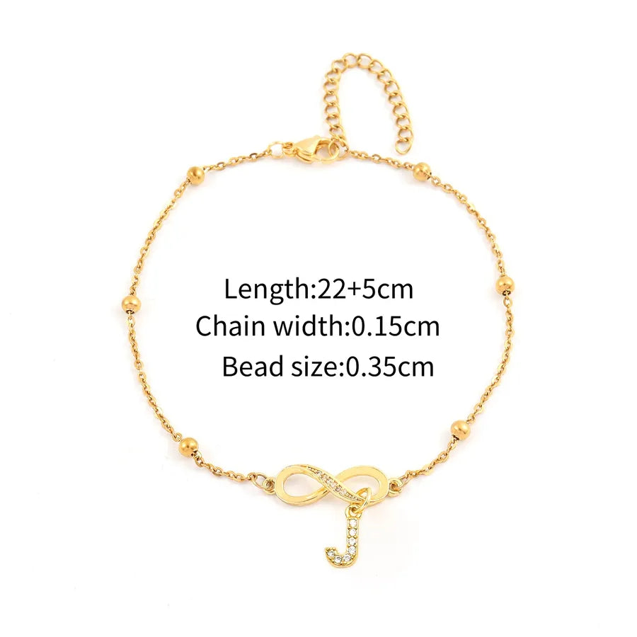 Wholesale Jewelry Simple Style Classic Style Letter Infinity 201 Stainless Steel Copper Zircon Anklet