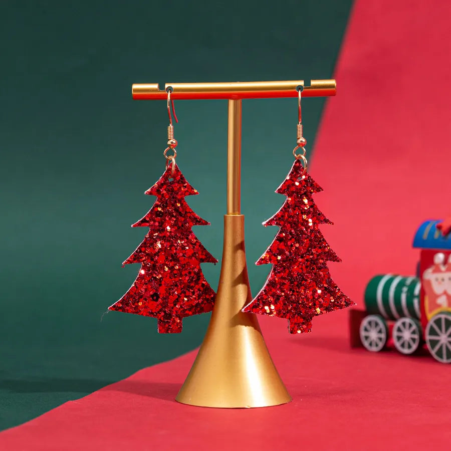 1 Pair Christmas Streetwear Christmas Tree Pu Leather Drop Earrings