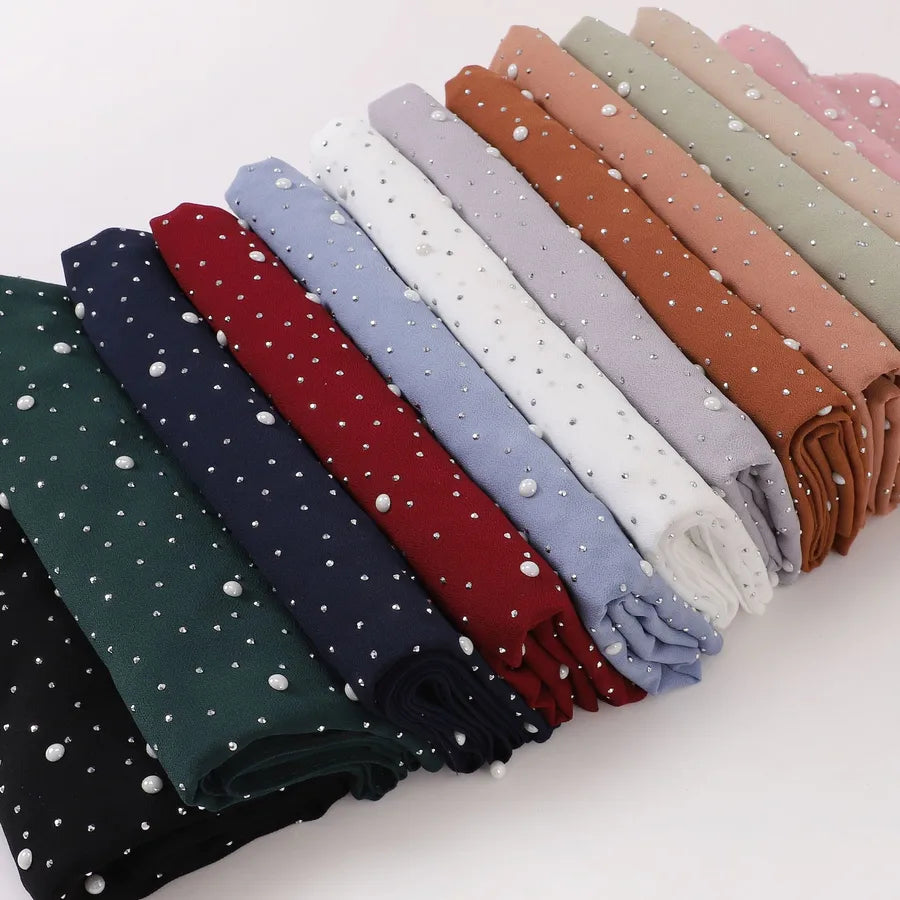 wholesale pearl chiffon ceramic gypsophila hot drill long scarf Hui scarf Indonesia Middle East Africa turban