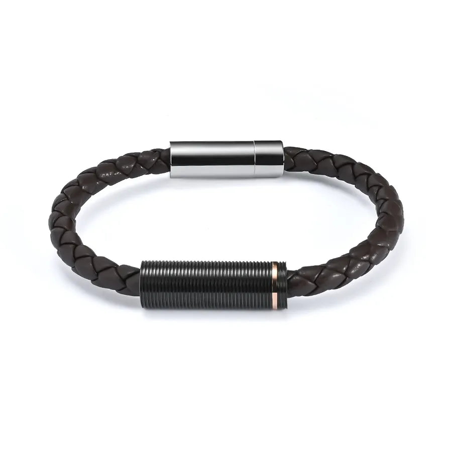 Ethnic Style Solid Color 304 Stainless Steel Pu Leather Plating Men's Bangle Men Cord & Leather Bracelets