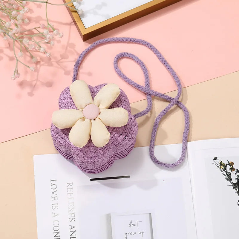 Children's Bag Women's Cute Woven Bag Seaside Vacation  Summer New Sunflower Grass Woven Bag Crossbody Small Bag