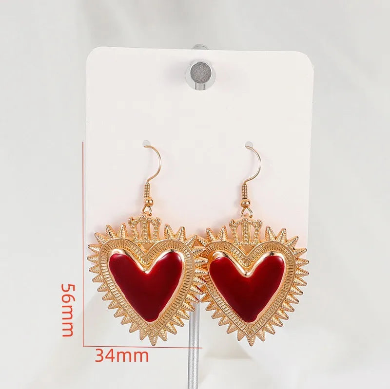 Gothic Style Red Heart Pendant Earrings Alloy Jewelry Accessories Street Stall Night Market Dropshipping Ear Hooks RG2