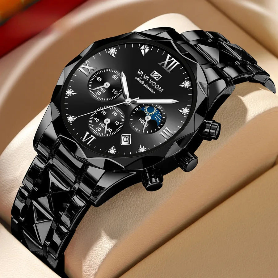 A generation of waterproof fine steel band men's watch new quartz watch calendar business room gold watch men