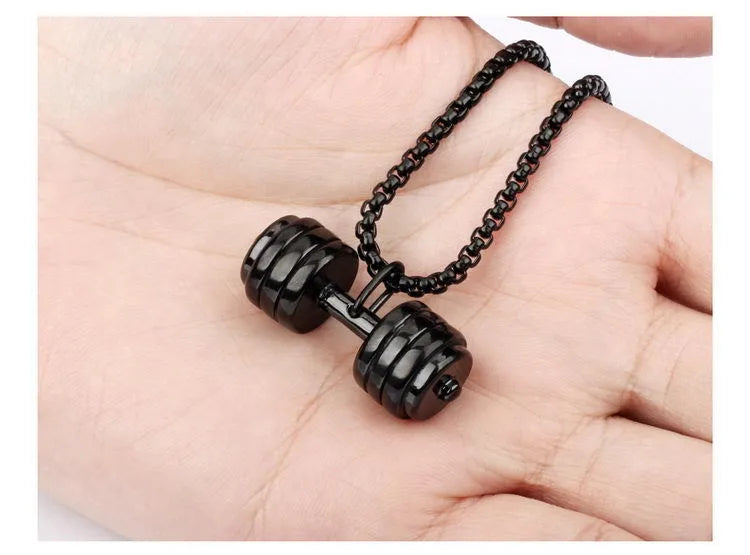 1 piece punk dumbbell titanium steel plating pendant necklace