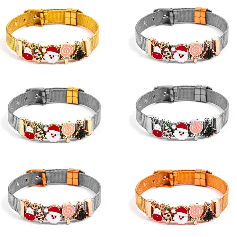 Adjustable Stainless Steel Christmas Santa Claus Beads Bracelet New Arrival Popular Christmas Gift Round and Elliptical Original Design Unisex