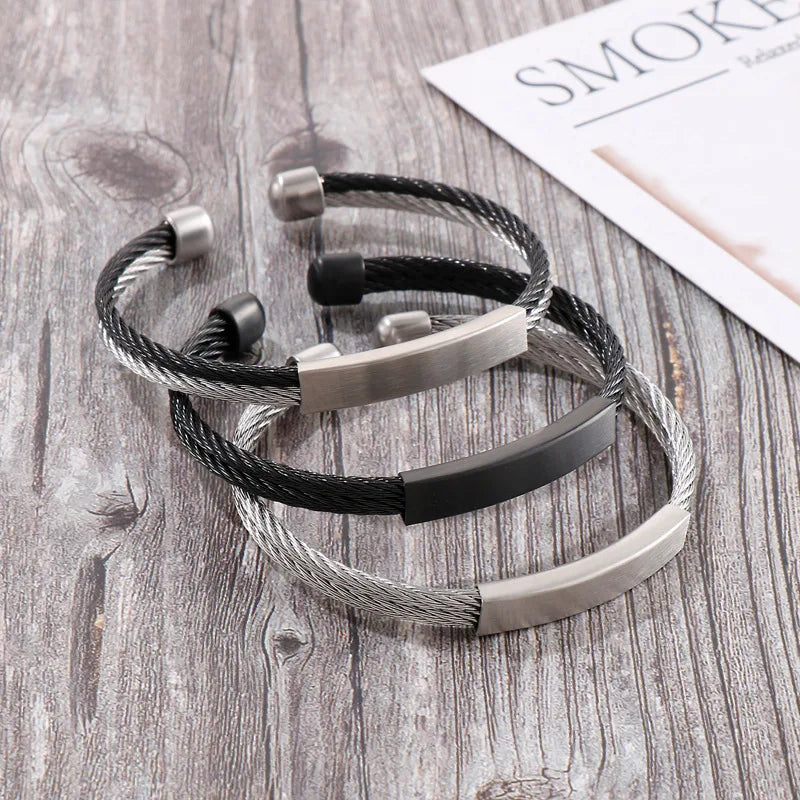 Streetwear Geometric Titanium Steel Plating 18K Gold Plated Men'S Cuff Bracelets