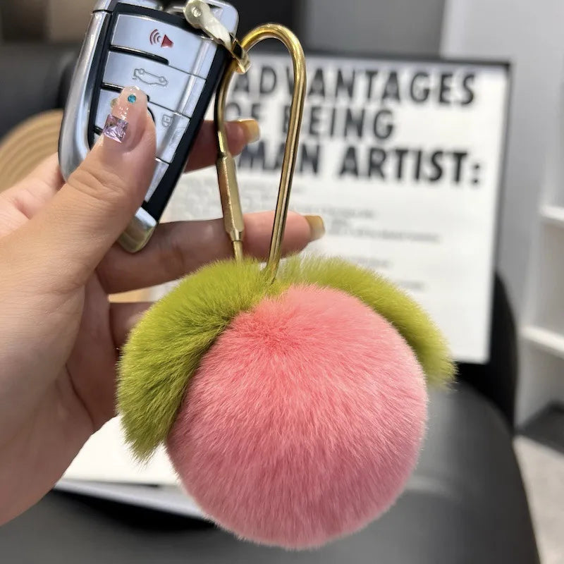 Simple Style Peach Plush Keychain