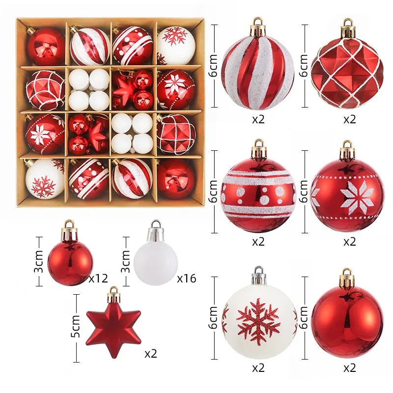 Christmas Decorations 44pcs Set Electroplated Painted Balls New Christmas Ball Christmas Tree Ornaments Simple Style Plastic