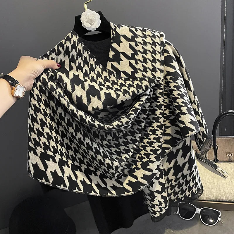 women's streetwear heart shape imitation cashmere tassel scarf