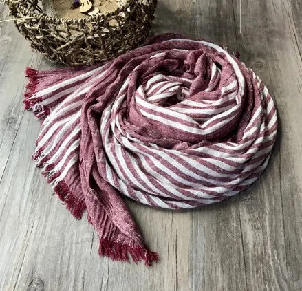 women's fashion stripe cotton tassel cotton linen scarves