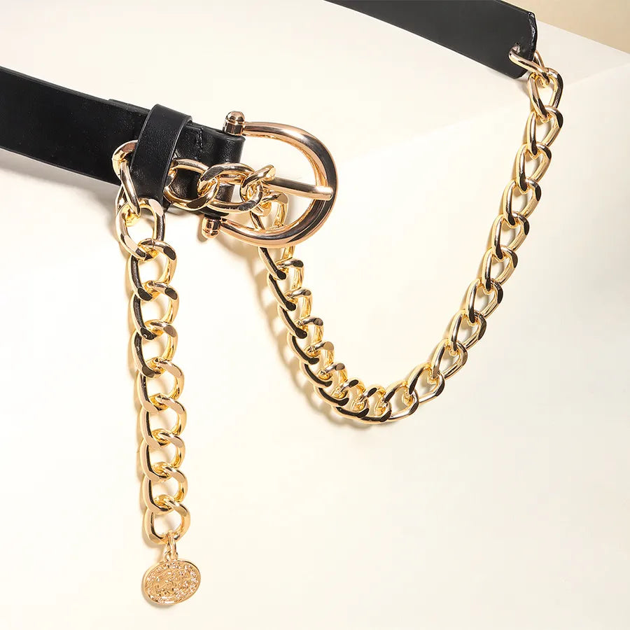 hip-hop solid color pu leather alloy plating women's leather belts