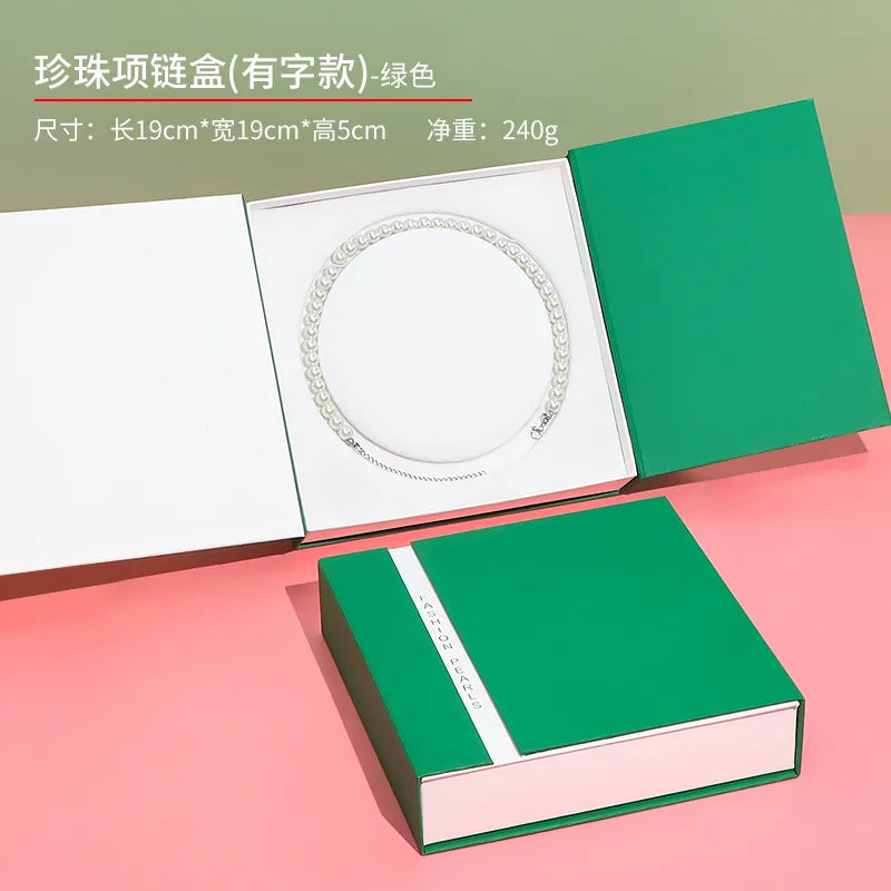 Elegant Pearl Necklace Box Double Open Mother's Day Goddess Gift Jewelry Packaging Paper Touch Feeling Gold Stamping