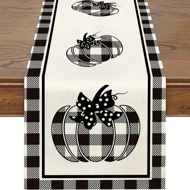 Halloween Thanksgiving Cute Pumpkin Lattice Polyester Table Runner