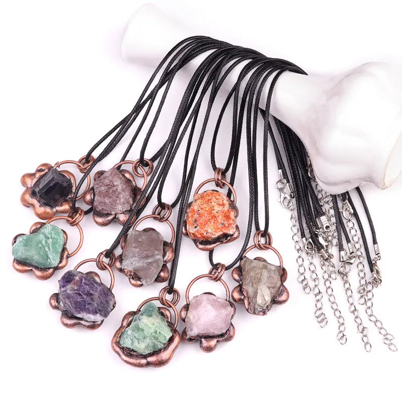 Elegant Vintage Style Geometric natural stone rope Copper Natural Stone Crystal February Birthstone Amethyst cable chain box chain Pendant Necklace In Bulk