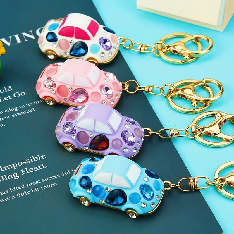 cute car metal diamond women's bag pendant keychain