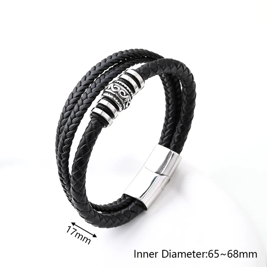 Casual Vacation Streetwear Simple 304 Stainless Steel Genuine Cowhide Leather Wholesale wristband