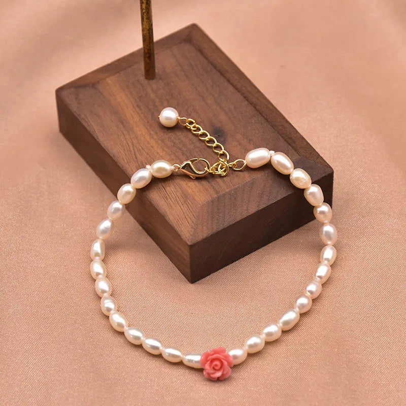 retro oval flower pearl inlay turquoise bracelets