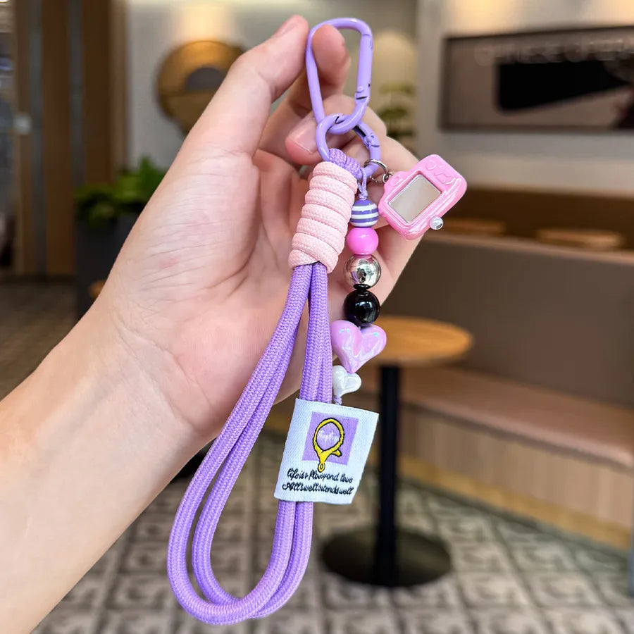 Cute Metal Keychain Pendant Beaded Bookbag Girl's Bag Charm  Style Cartoon Design Half Handmade Flower