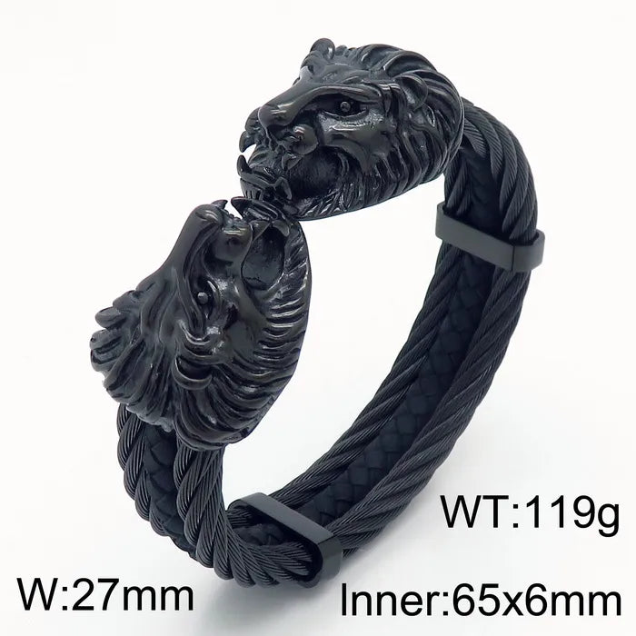 Retro Punk Animal Lion Stainless Steel 18K Gold Plated Bangle In Bulk
